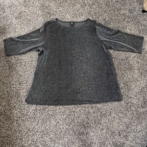 JM Collection Silver Metallic Sparkle 3/4 Sleeve Knit Top Plus Size 3X
